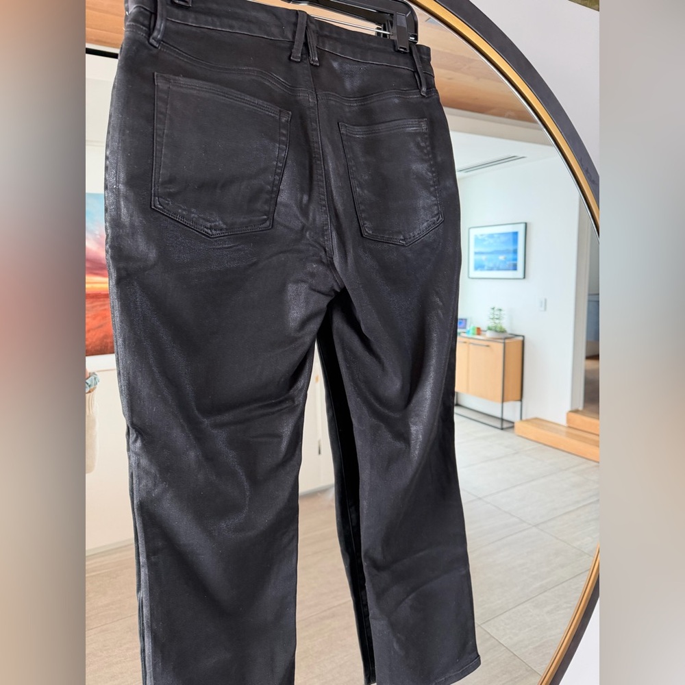 Good American Good Straight Coated Black Jeans Size 12 (Waist 31) (leather look) - Picture 6 of 14